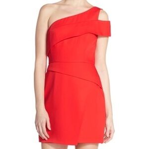 BCBG MAXAZRIA RED ASYMMETRICAL ONE SHOULDER DRESS